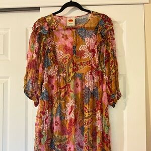FARM Rio NWOT midi sheer metallic thread work dress size S